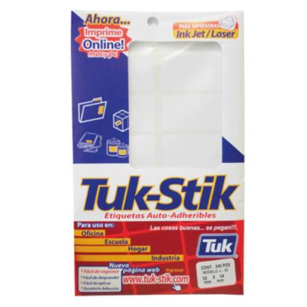 TUPETIAB006 - Etiquetas Adhesivas Tuk A-20 Auto-Adheribles Color Blanco c/20 Hojas