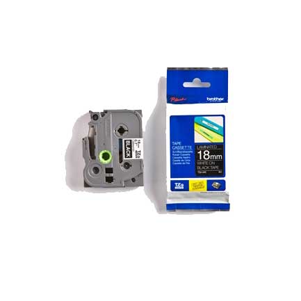 Cinta brother tze345 laminada texto blanco sobre fondo negro 18mmx8m