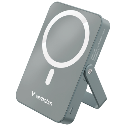 Cargador Magnético Verbatim con carga inalámbrica de vidrio con soporte de 10 000 mah color Gris - MAS RECIO