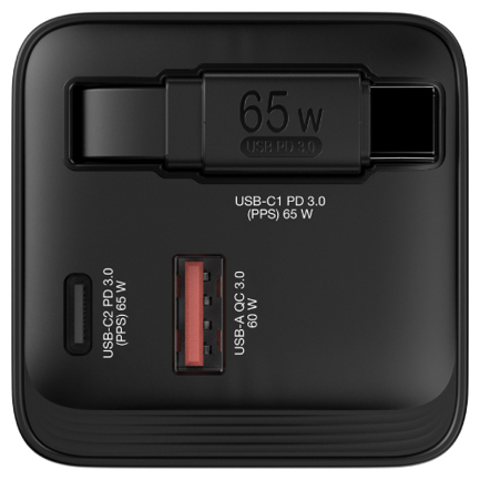 Cargador verbatim gan 65w de cable retráctil