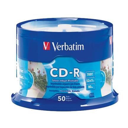 Disco verbatim cd-r 52x 80min 700mb imprimible plata c/50