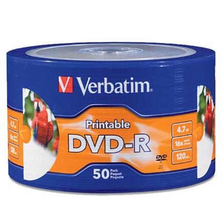 Dvd-r verbatim 4.7gb 16x  blanco imprimible c/50