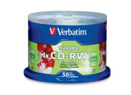 Disco verbatim cd-rw 4x plateado imprimible
