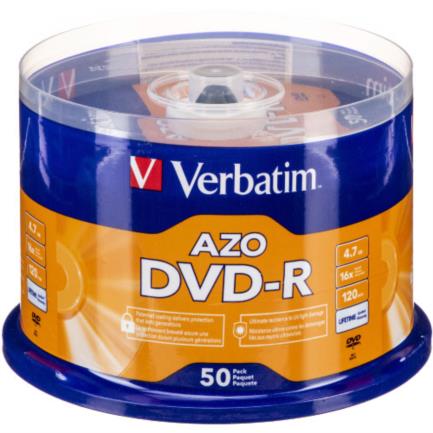 Dvd-r verbatim azo 4.7gb/120min 16x tray vl spindle c/50
