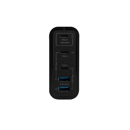 Cargador de pared vorago au-600 tipo c 100w pd 5 puertos quick charge 3.0 negro