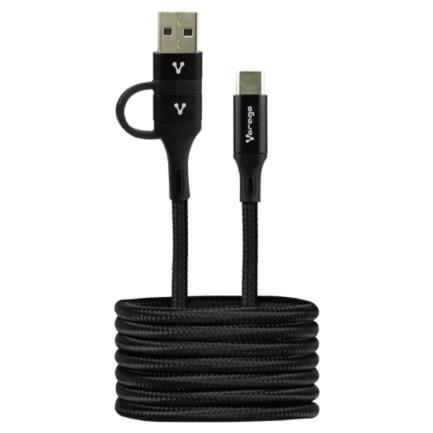 Cable vorago cab-126 tipo c a tipo c con adaptador a usb-a 60w carga r&aacute;pida 1m color negro