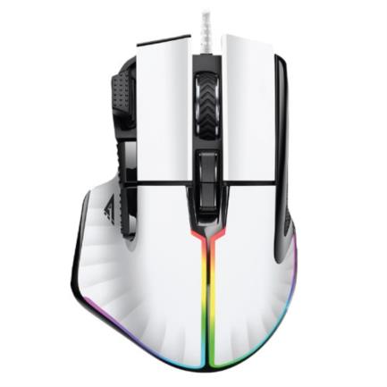 Mouse game factor mog602 click láser pixart 3370 19000 dpi 8 botones iluminación rgb color blanco