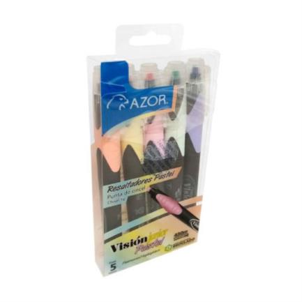 VPPREAAB003 - Resaltador Azor Visión Junior Punta Cincel 4mm Colores Pastel Surtidos C/5 Pzas