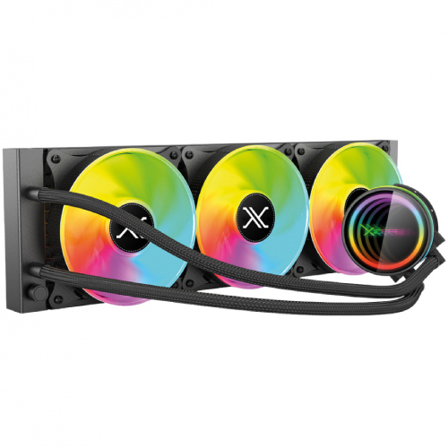 Enfriamiento liquido xzeal 360mm redondo xz-411 cpu 3fanx120mm argb 3 pines+pwm 4 pines+seguro intel/amd negro