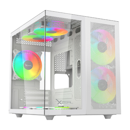 Gabinete xzeal cubo mini-tower micro-atx/mini-itx usb 2.0/3.0 sin fuente 3 ventiladores instalados blanco