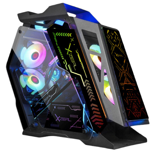 Gabinete gamer micro tower xzeal ir02 m-atx panel izq -der vidrio metal usb1.0/usd3.0 /3.5mm 4argb fans 1hub negro rgb