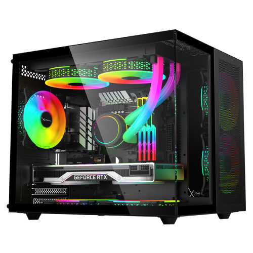 Gabinete xzeal cubo mini-tower micro-atx/mini-itx usb 2.0/3.0 sin fuente 3 ventiladores instalados negro