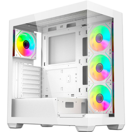Gabinete Gamer Mid Tower Xzeal  ATX Panel Der. Vidrio + Metal 2xUSB1.0 + 1xUSD3.0 + 3.5 mm + 4 ARGB Fans + 1 HUB Blanco