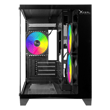 Gabinete xzeal panzer ii cubo m-atx/itx 2xusb1.0 + 1x usb3.0 + 3.5 mm + 3 fans argb negro