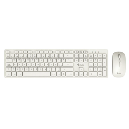 Kit Inalambrico 2 en 1 Stylos Teclado 100% Membrana 105 Teclas Mouse 1600 Dpi 2 Botones Blanco