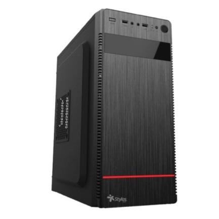 Gabinete stylos midi-tower atx/micro-atx/mini-itx usb 3.0 con fuente de 500w sin ventiladores instalados negro