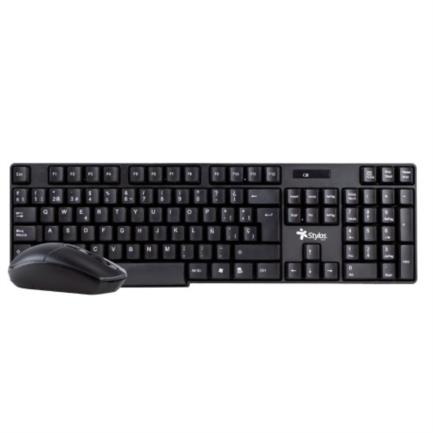 XZCMOSAB006 - Kit Teclado y Mouse Stylos Inalámbrico 105 Teclas 1200 dpi USB Nano Alcance 10m Color Negro
