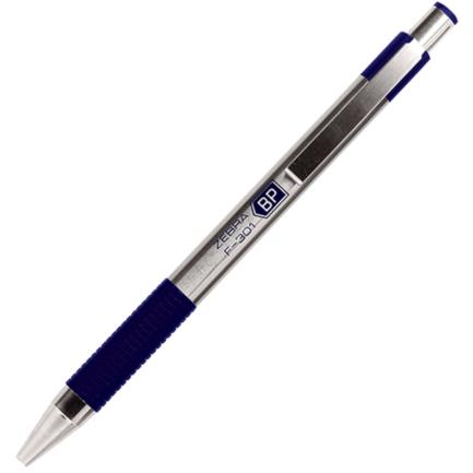 Bolígrafo zebra f-301 retráctil metálico punto fino 0.7mm color azul c/12 pzas