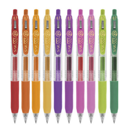 Boligrafo zebra sarasa clip rollerball retractil punto mediano 0.7 tinta gel colores urtidos spring caja c/10