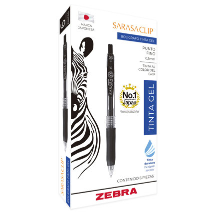 Boligrafo zebra sarasa clip rollerball retractil punto fino 0.5 tinta gel color negro caja c/6