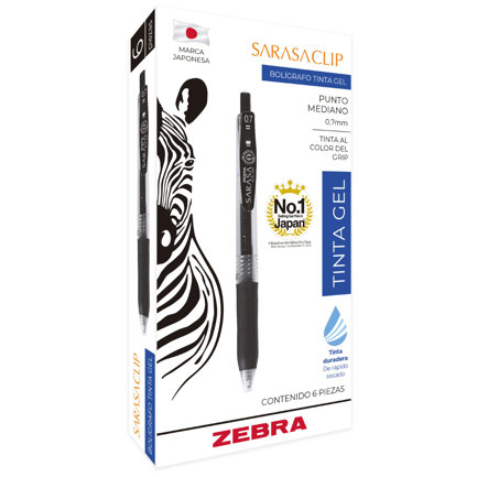 Boligrafo zebra sarasa clip rollerball retractil punto mediano 0.7 tinta gel color rojo caja c/6