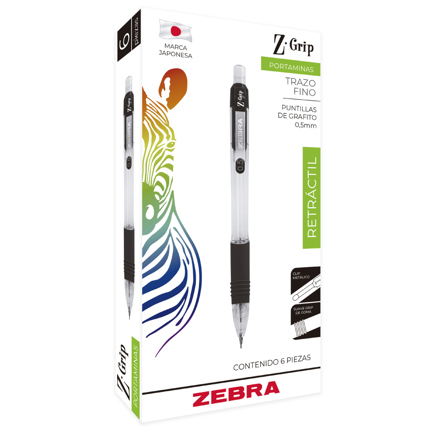Lapicero zebra grip negro 0.5mm caja c/6 pzas