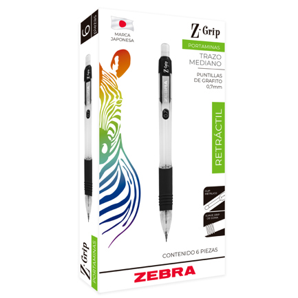 Lapicero zebra z-grip retr&aacute;ctil 0.7mm color azul c/6 pzas