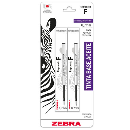 Repuesto zebra f para boligrafo f-301 color negro b/2 pzas
