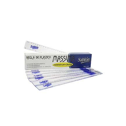 Regla sablon 30cms plastica no astillable azul c/25