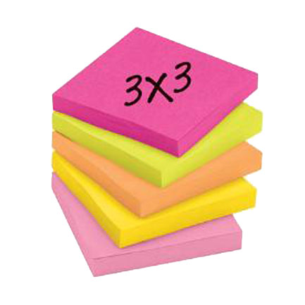 Notas 3m post-it 3x3 neon 5 blocks c/75 hojas
