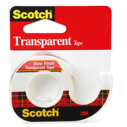 Cinta scotch 3m transparente acabado brilloso 12x7.5 con despachador c/12 pzas