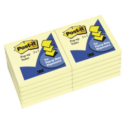 Notas 3m adhesivas post it pop-up color amarillo 7.6x7.6 c/6 c/100 hojas
