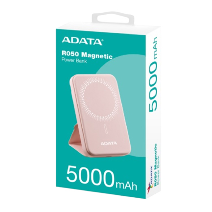 Power Bank Adata R050 Magnético de 5000MAH con Carga Inalámbrica Color Rosa