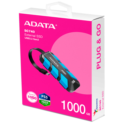 Unidad de Estado Solido SSD Adata Externo SC740 1TB USB Tipo C Incorporado 1050/1000MBS Resistente a Caídas MIL-ST