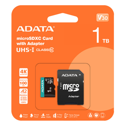 Micro SDXC ADATA 1 TB Nintendo Switch C10 U3 V30S 4K UHD (100/85 MB/S)