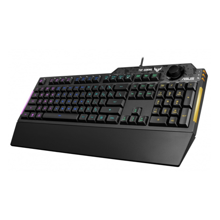 Teclado Asus TUF GAMING K1 en Ingles Alambrico RGB Perilla de Volumen Color Negro