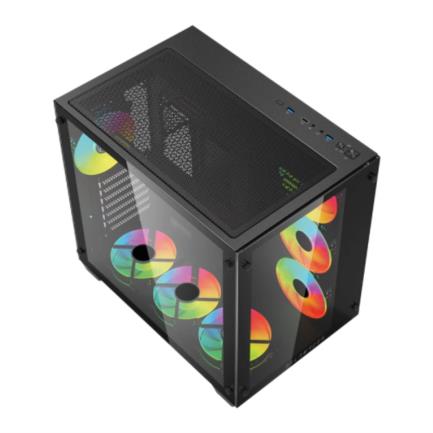 Gabinete Gamer Balam Rush Media Torre Tank Pro GM930 Max ATX Panel Izq Cristal Frente Cristal USB/4Fan RGB HUB Negro 2