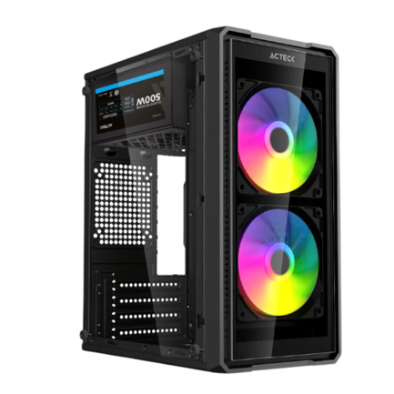 Gabinete Mini Acteck Torre Doom Pro Crystal GI730 Max M-ATX 600W 1xUSB 3.0 1xUSB 2.0 3xFan FRGB Panel Cristal Negro