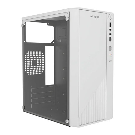 Gabinete Compacto Mini Torre Acteck Kioto GC220 M ATX con fuente 500W dos USB panel acrilico blanco