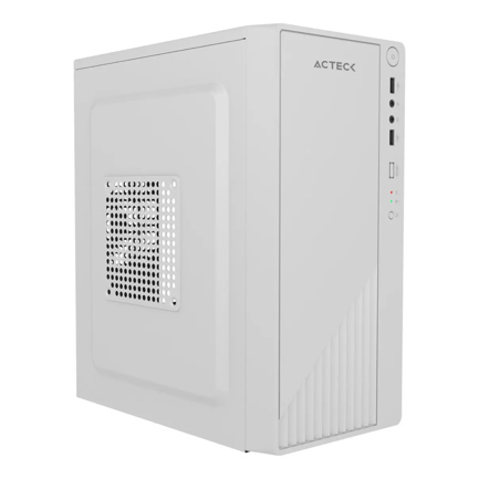 Gabinete Compacto Mini Torre Acteck Kioto GC220F M ATX con fuente 500W dos USB metalico blanco