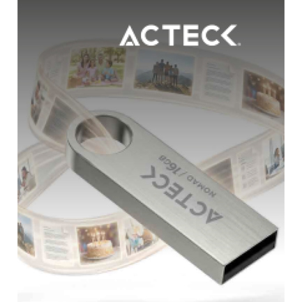 Memoria Acteck USB 16 GB metalica plata lectura 25 MBs escritura 5 MBs compacta resistente para uso diario