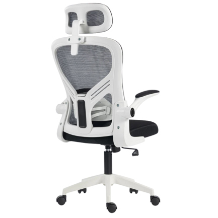 Silla Acteck de Oficina Flux EC343HR malla negra marco blanco reclinación 120 grados soporta 100 kg brazos abatibles