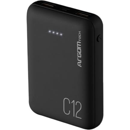 Power Bank Argomtech C12 Ultracompacto 12000mAh 2 Puertos 2.1A/2A Color Negro
