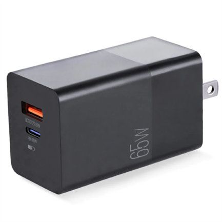 Cargador Argomtech Dual PD 65W PD Tipo-C y USB QC3.0 22W Enchufe Plegable Carga Rápida Color Negro