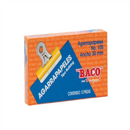 AGARRAPAPEL BACO BULL-DOG No.100 AMARILLO 30MM C/12