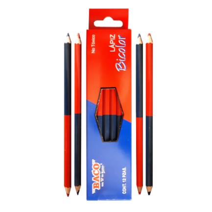 Lápiz baco bicolor color rojo-azul c/12 pzas