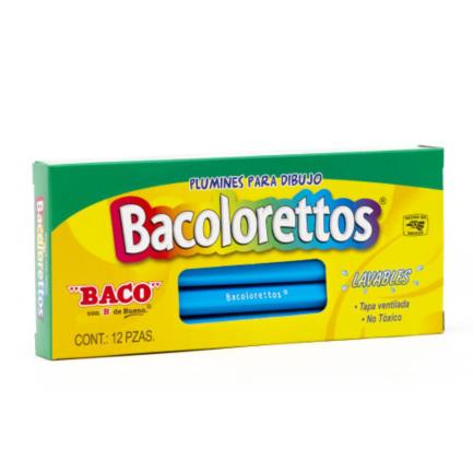 Marcador Baco Plumín Bacoloretto Color Azul Claro C/12 Pzas