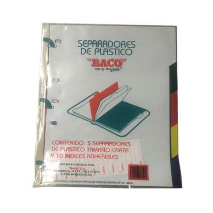 Separador baco plástico 5 divisiones carta colores