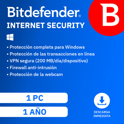 Licencia Antivirus Bitdefender ESD Internet Security 1 Año 1 Usuario