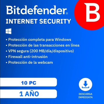 Licencia Antivirus Bitdefender ESD Internet Security 1 Año 10 Usuarios
